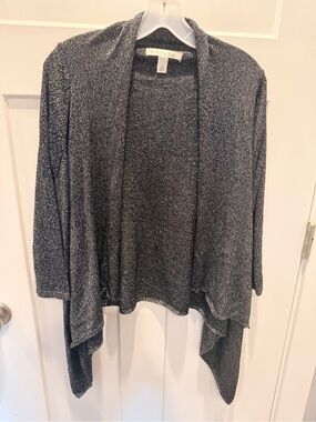 Emaline Black Silver Metallic Waterfall Open Front Cardigan Small